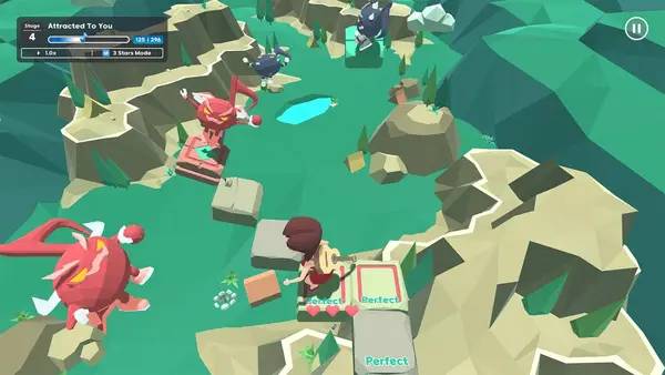 Кадр с взаимодействием персонажа и объекта в Rhythm Stones