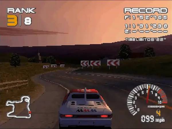 Кадр с взаимодействием персонажа и объекта в Ridge Racer Type 4