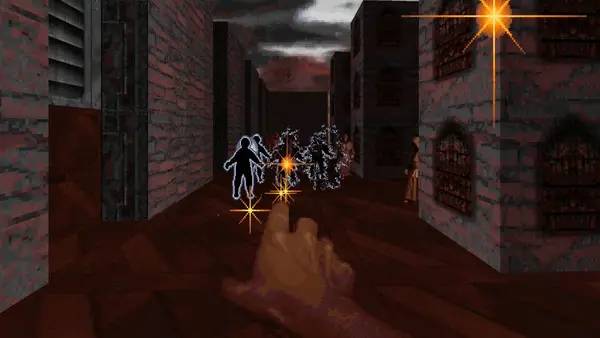 Кадр с взаимодействием персонажа и объекта в Rise of the Triad  Ludicrous Edition