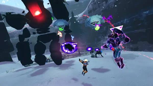 Кадр с взаимодействием персонажа и объекта в Risk of Rain 2  Survivors of the Void