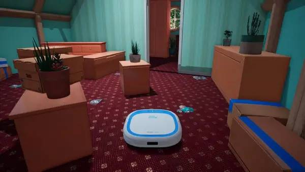 Кадр с взаимодействием персонажа и объекта в Robo Vacuum Simulator