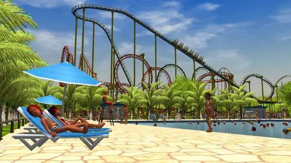 Кадр с взаимодействием персонажа и объекта в RollerCoaster Tycoon 3  Complete Edition
