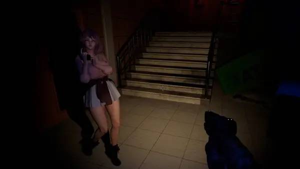 Кадр с взаимодействием персонажа и объекта в Ruined Nurse