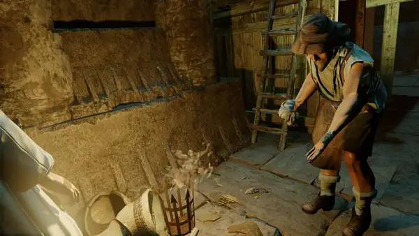 Кадр с взаимодействием персонажа и объекта в SACRALITH The Archer`s Tale