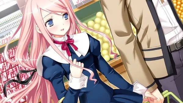 Кадр с взаимодействием персонажа и объекта в Sakura Sakura