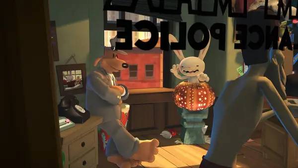 Кадр с взаимодействием персонажа и объекта в Sam and Max  Beyond Time and Space