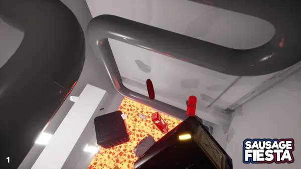 Кадр с взаимодействием персонажа и объекта в Sausage Fiesta