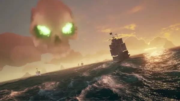 Кадр с взаимодействием персонажа и объекта в Sea of Thieves