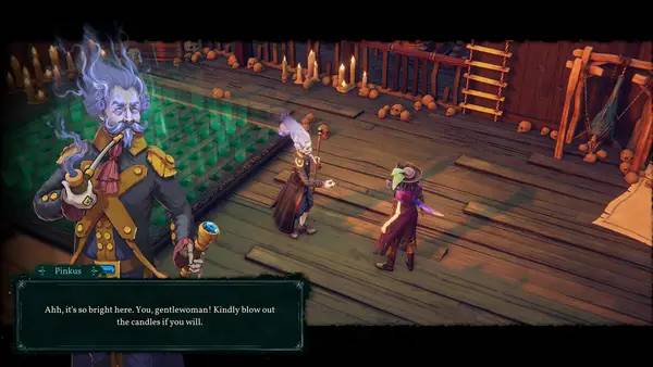 Кадр с взаимодействием персонажа и объекта в Shadow Gambit  The Cursed Crew
