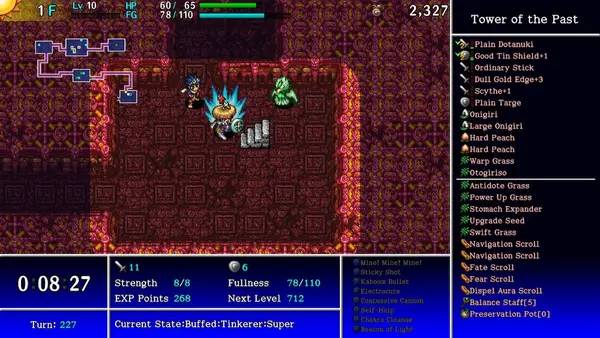 Кадр с взаимодействием персонажа и объекта в Shiren the Wanderer  The Tower of Fortune and the Dice of Fate