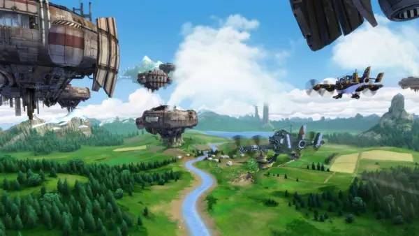 Кадр с взаимодействием персонажа и объекта в Sine Mora EX