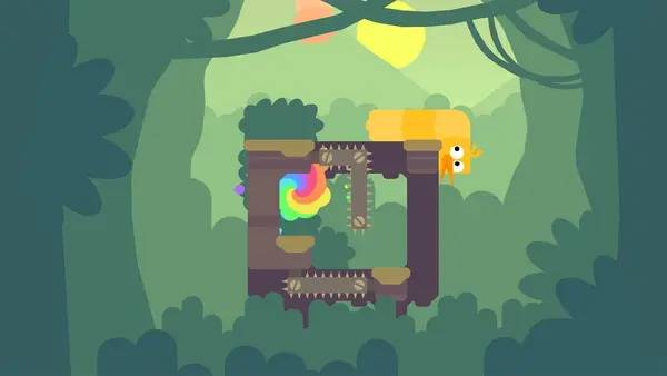 Кадр с взаимодействием персонажа и объекта в Snakebird Primer