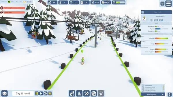 Кадр с взаимодействием персонажа и объекта в Snowtopia  Ski Resort Builder