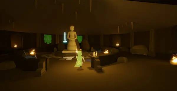 Кадр с взаимодействием персонажа и объекта в Solas and the White Winter