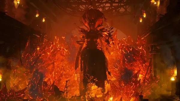 Кадр с взаимодействием персонажа и объекта в Somber Echoes