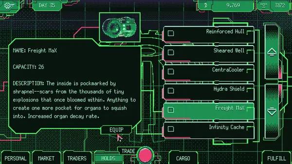 Кадр с взаимодействием персонажа и объекта в Space Warlord Organ Trading Simulator