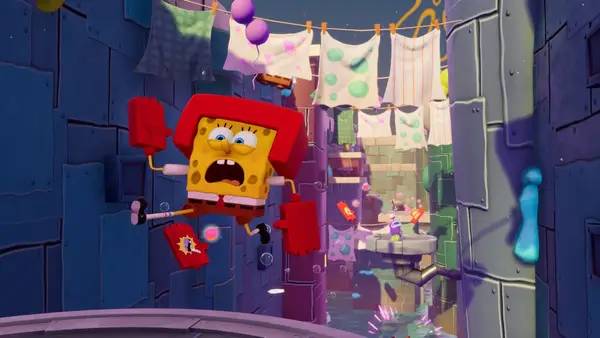 Кадр с взаимодействием персонажа и объекта в SpongeBob SquarePants  The Cosmic Shake