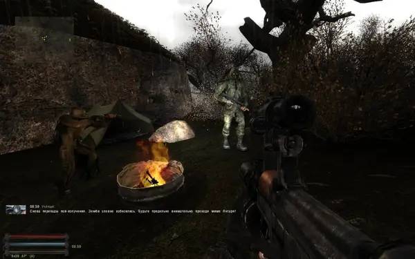 Кадр с взаимодействием персонажа и объекта в Сталкер  Shadow of Chernobyl - Lost World Troops of Doom