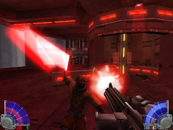 Кадр с взаимодействием персонажа и объекта в STAR WARS Jedi Knight - Jedi Academy
