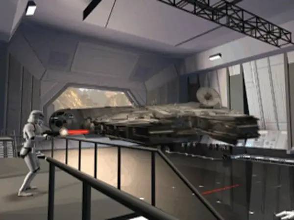 Кадр с взаимодействием персонажа и объекта в Star Wars Rebel Assault 2  The Hidden Empire