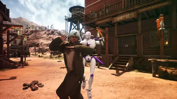 Кадр с взаимодействием персонажа и объекта в Steel Ball Race