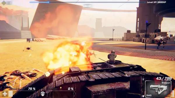 Кадр с взаимодействием персонажа и объекта в Steel Rain - Dawn of the Machines