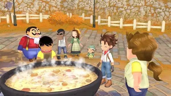 Кадр с взаимодействием персонажа и объекта в STORY OF SEASONS  A Wonderful Life