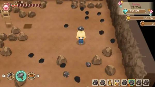 Кадр с взаимодействием персонажа и объекта в STORY OF SEASONS  Friends of Mineral Town