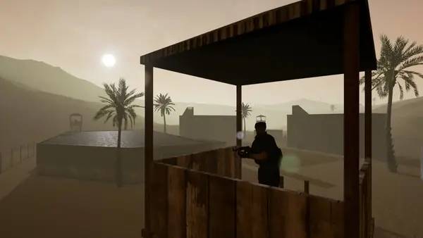 Кадр с взаимодействием персонажа и объекта в Strike Force  Desert Thunder