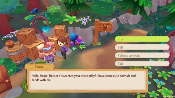 Кадр с взаимодействием персонажа и объекта в Sugardew Island - Your cozy farm shop