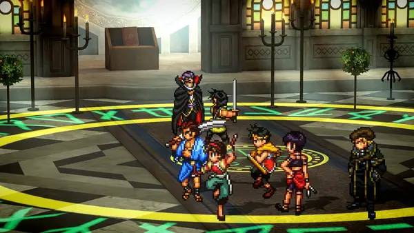 Кадр с взаимодействием персонажа и объекта в Suikoden I&II HD Remaster Gate Rune and Dunan Unification Wars