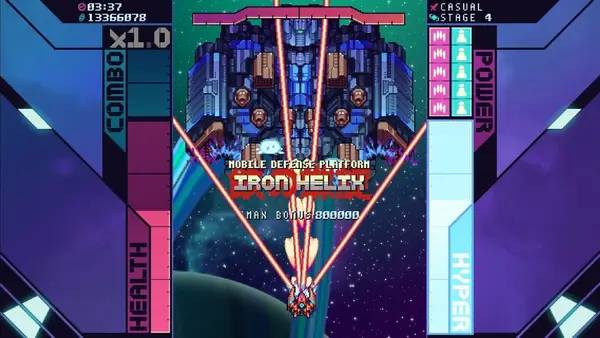 Кадр с взаимодействием персонажа и объекта в Super Galaxy Squadron EX Turbo