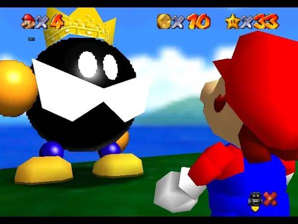 Кадр с взаимодействием персонажа и объекта в SUPER MARIO 64 FULL PC PORT