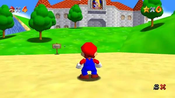 Кадр с взаимодействием персонажа и объекта в Super Mario 64 NX