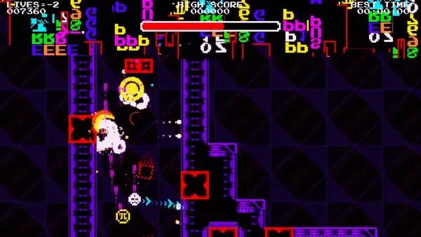 Кадр с взаимодействием персонажа и объекта в Super Mega Zero