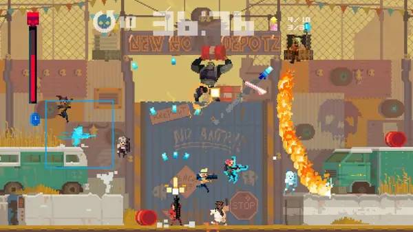 Кадр с взаимодействием персонажа и объекта в Super Time Force Ultra