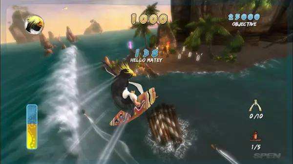 Кадр с взаимодействием персонажа и объекта в Surf's Up! (Лови волну)