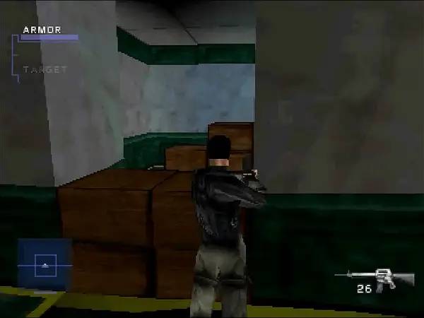 Кадр с взаимодействием персонажа и объекта в Syphon Filter