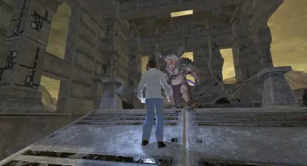 Кадр с взаимодействием персонажа и объекта в Tar Alterra Adventure Game