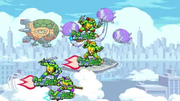 Кадр с взаимодействием персонажа и объекта в Teenage Mutant Ninja Turtles  Shredder's Revenge