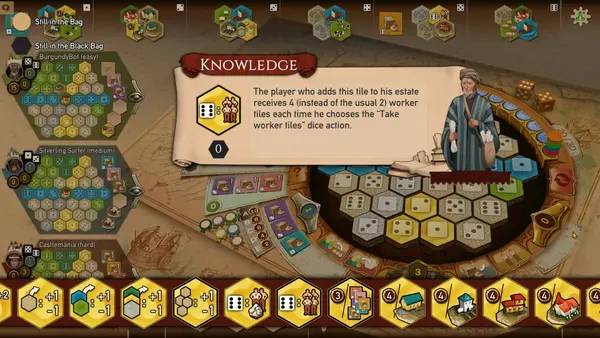 Кадр с взаимодействием персонажа и объекта в The Castles of Burgundy