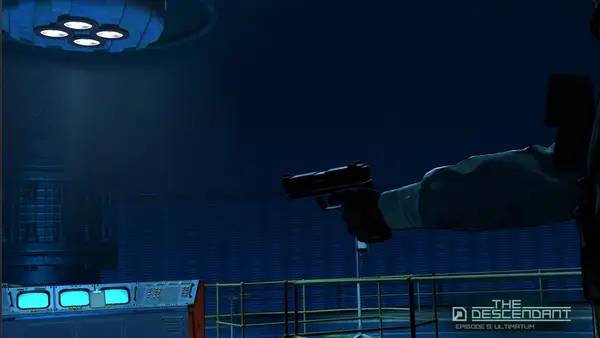 Кадр с взаимодействием персонажа и объекта в The Descendant