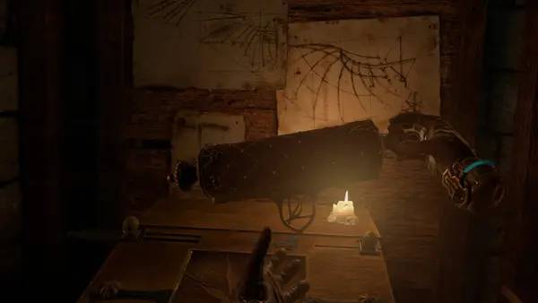 Кадр с взаимодействием персонажа и объекта в The House of Da Vinci VR