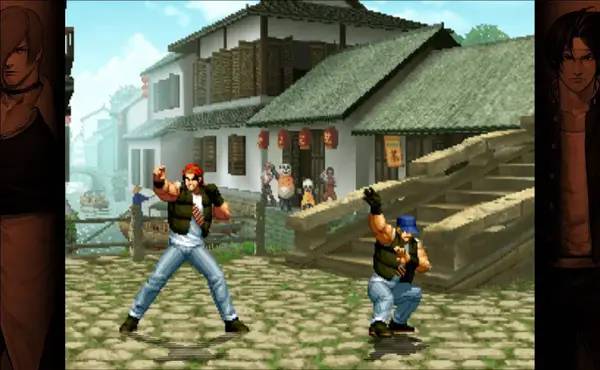 Кадр с взаимодействием персонажа и объекта в THE KING OF FIGHTERS '98 ULTIMATE MATCH FINAL EDITION