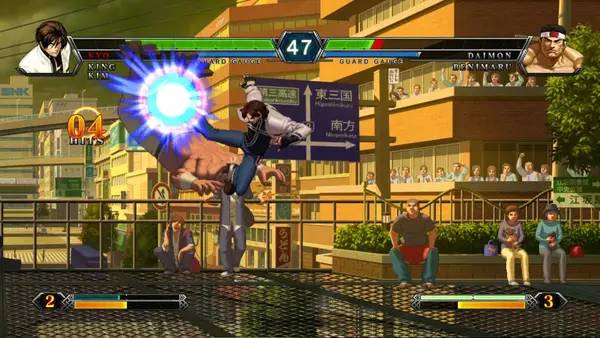 Кадр с взаимодействием персонажа и объекта в THE KING OF FIGHTERS XIII GLOBAL MATCH