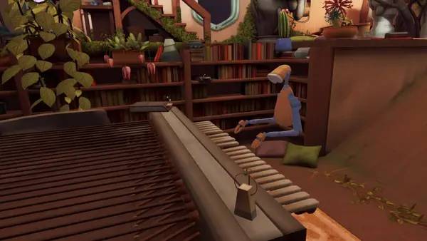 Кадр с взаимодействием персонажа и объекта в The Last Clockwinder