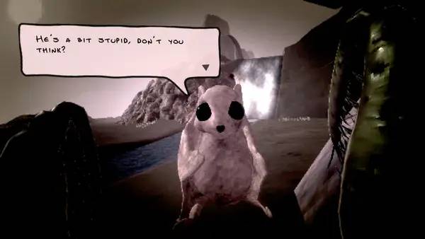 Кадр с взаимодействием персонажа и объекта в The Repairing Mantis