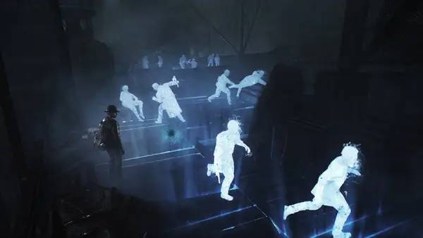 Кадр с взаимодействием персонажа и объекта в The Sinking City