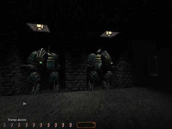 Кадр с взаимодействием персонажа и объекта в Thief 2  The Metal Age