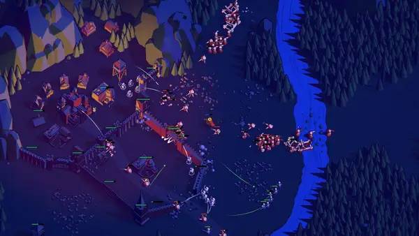 Кадр с взаимодействием персонажа и объекта в Thronefall